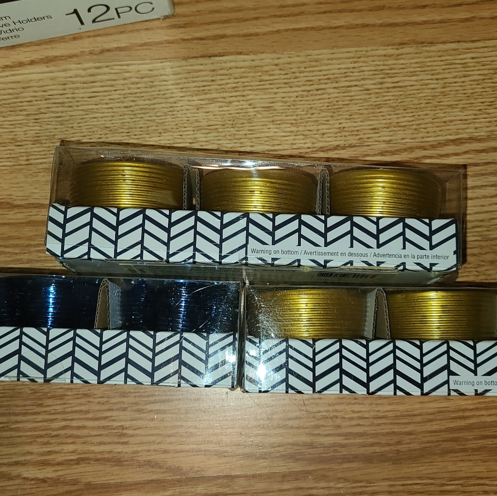 3 Sets of Votive candle holders in Blue & Gold.